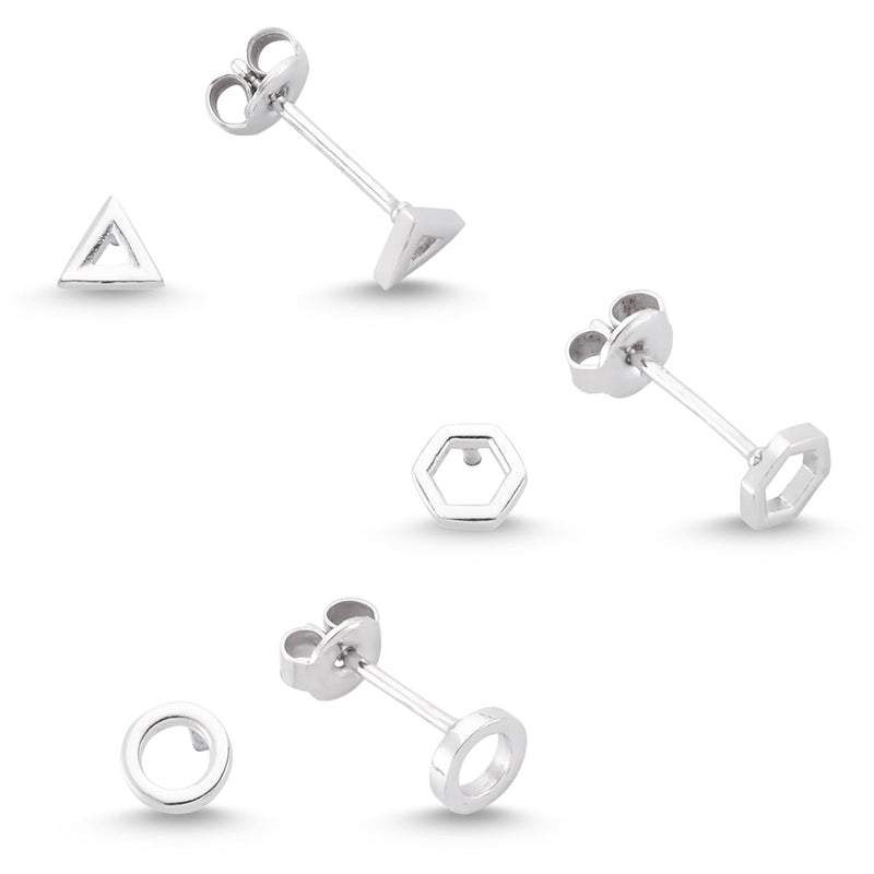 Geometric Ear Stud (Set) in Silver - amoriumjewelry