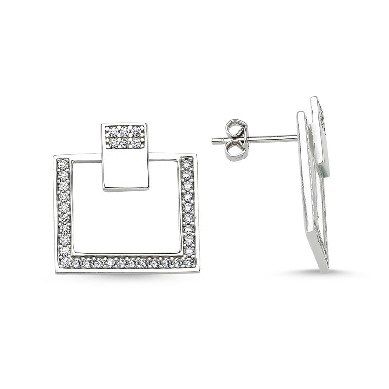 Geometrical Rectangle Stud Earring in Silver - amoriumjewelry