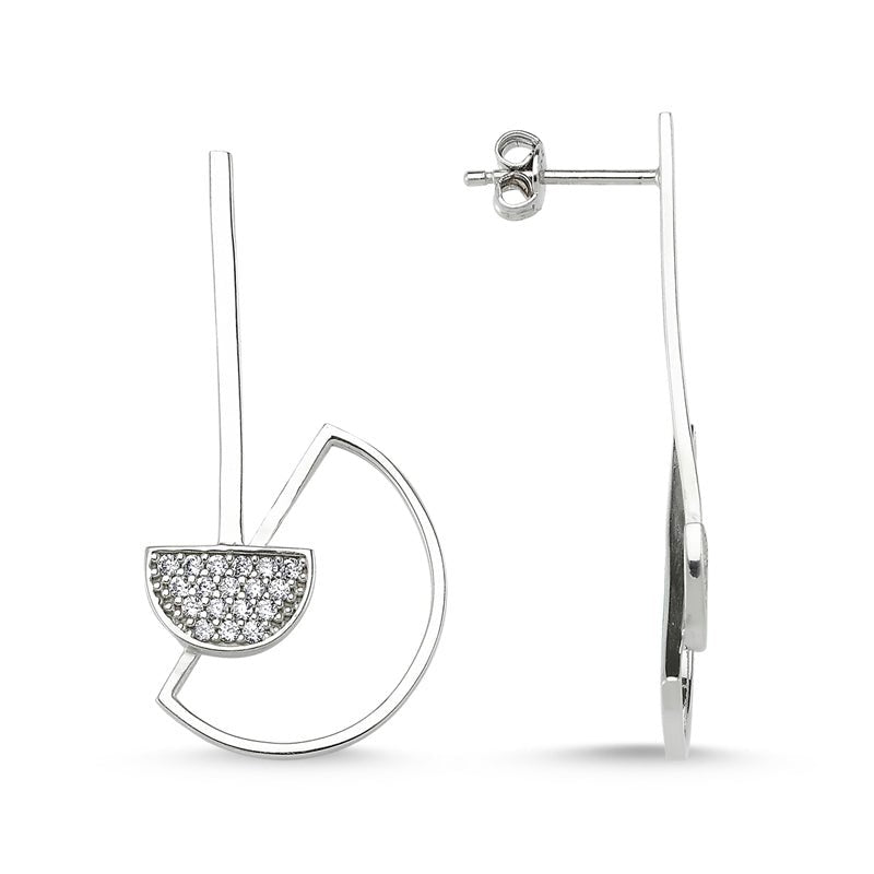 Geometrical Semi Circle Stud Earring in silver - amoriumjewelry