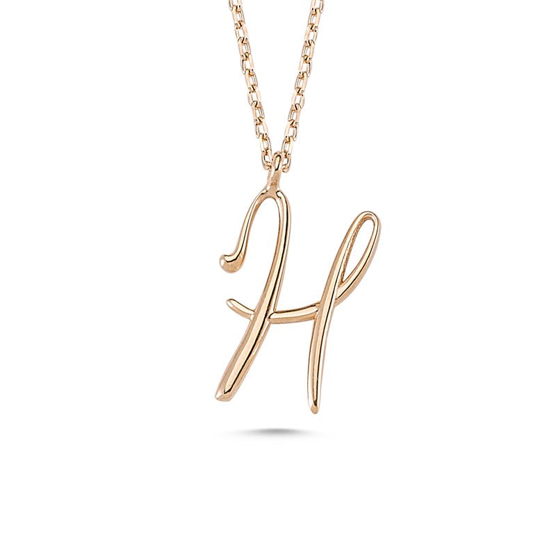H Initial Necklace Rose Gold - amoriumjewelry