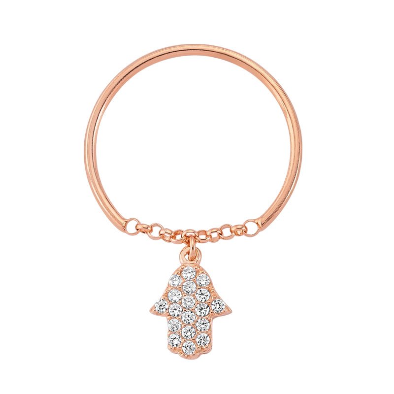 Hamsa Chain Ring in Rose Gold - amoriumjewelry