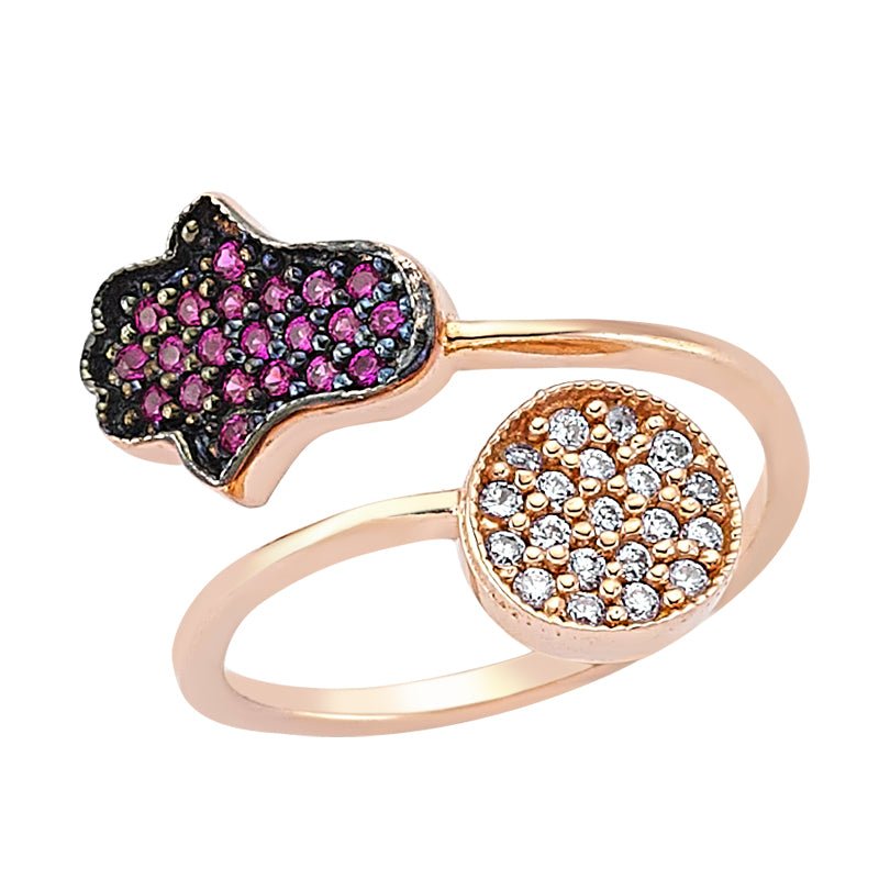 Hamsa & Circle Wrap Ring in Rose Gold - amoriumjewelry