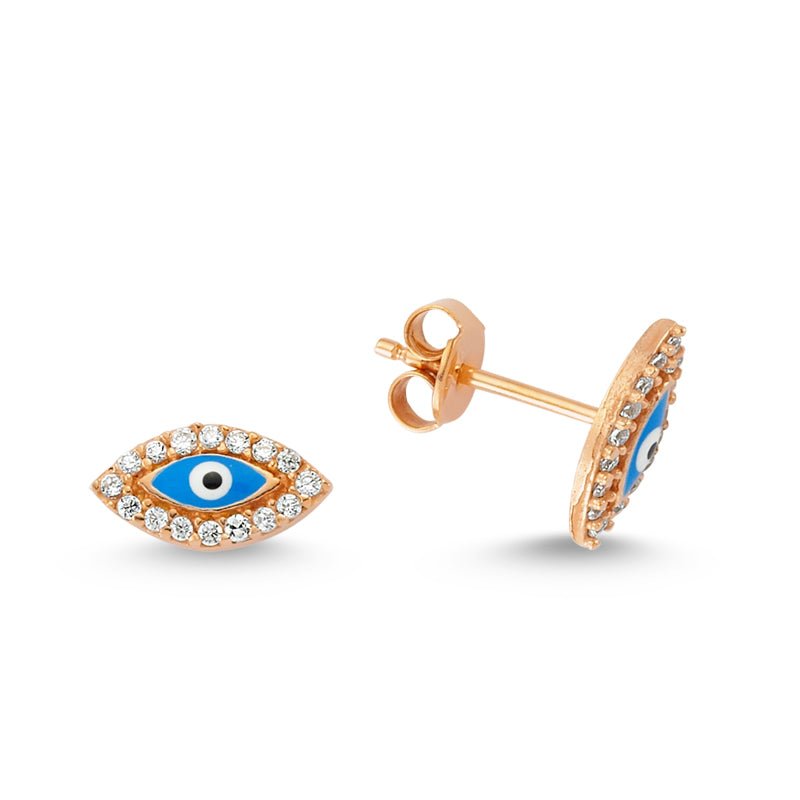 Light Blue Evil Eye Studs in Rose Gold - amoriumjewelry
