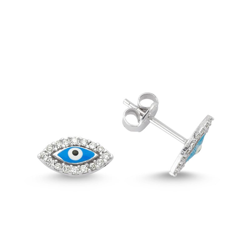 Light Blue Evil Eye Studs in Silver - amoriumjewelry