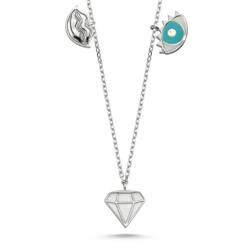 Lips, Eye and Diamond Charms Necklace - amoriumjewelry