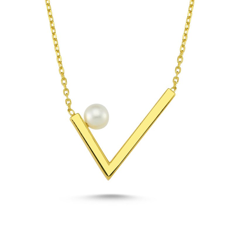 Lyra V Pearl Necklace in Gold - amoriumjewelry