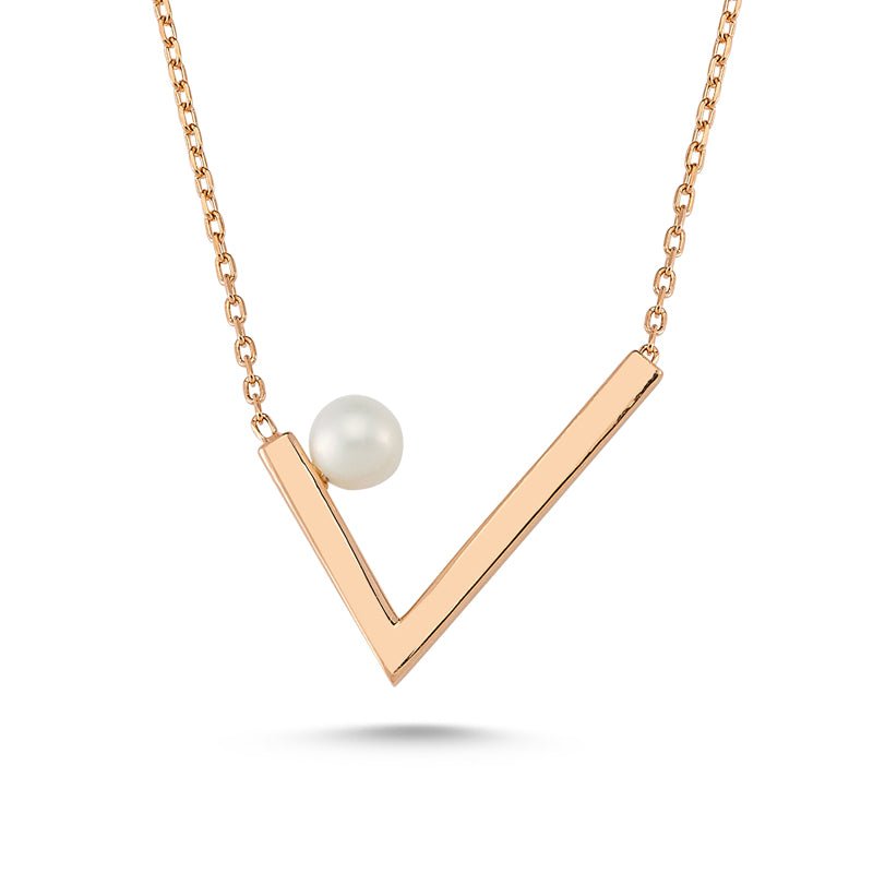 Lyra V Pearl Necklace in Rose Gold - amoriumjewelry