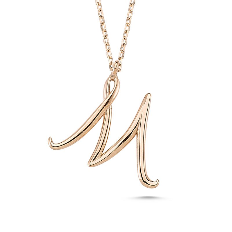 M Initial Necklace Rose Gold - amoriumjewelry