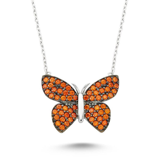 Orange Butterfly Necklace in silver - amoriumjewelry