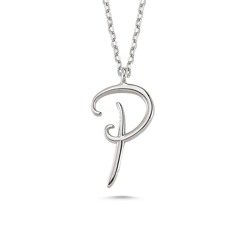 P Letter Mini Initial Silver Necklace - amoriumjewelry