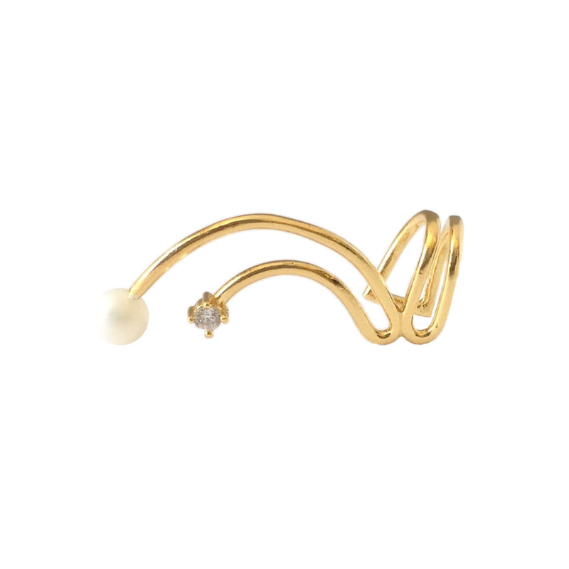 Pearl and CZ Cartilage Ear Cuff in Gold - amoriumjewelry