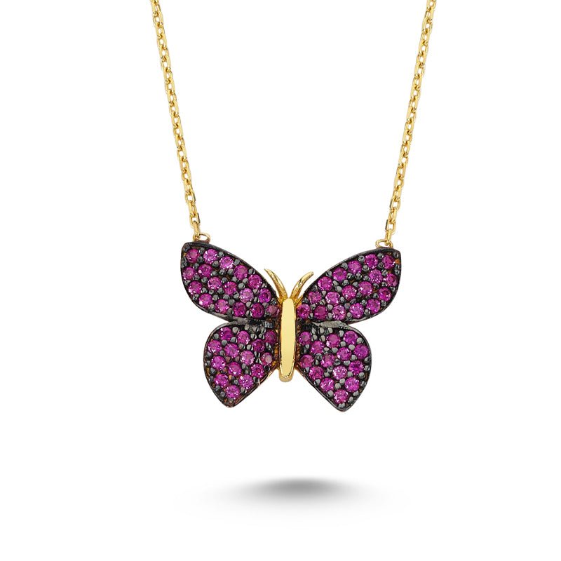 Pink Butterfly Necklace in gold - amoriumjewelry