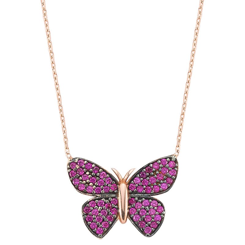 Pink Butterfly Necklace in rose gold - amoriumjewelry
