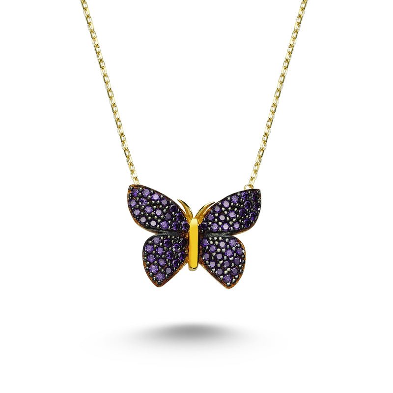 Purple Butterfly Necklace in gold - amoriumjewelry
