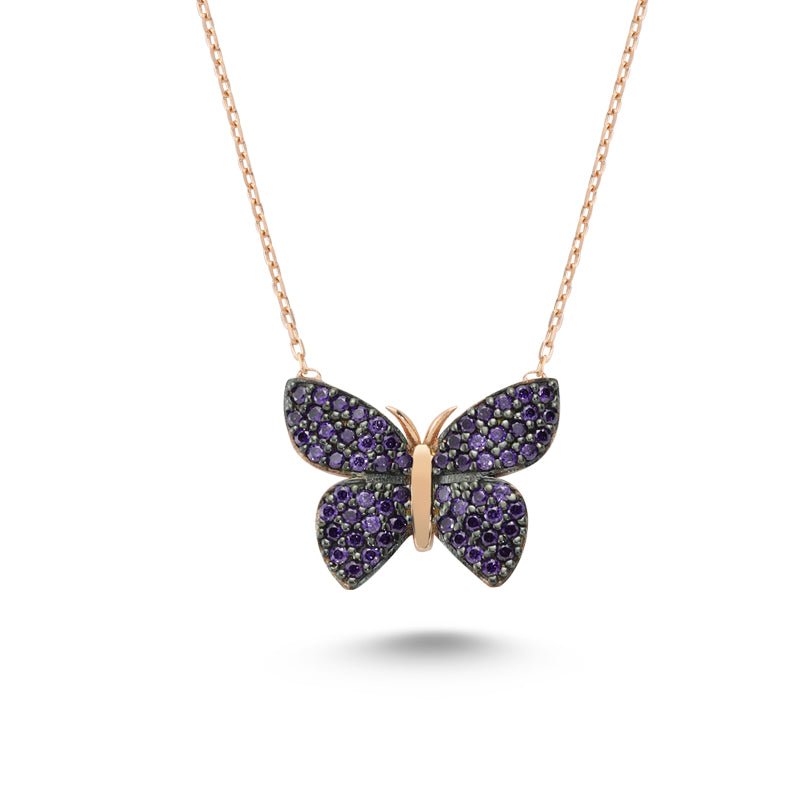 Purple Butterfly Necklace in rose gold - amoriumjewelry