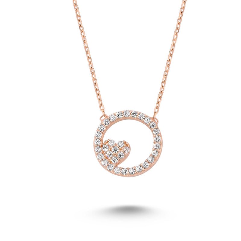 Rose Gold Circle Heart Necklace - amoriumjewelry