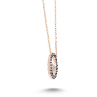 Rose Gold Circle Heart Necklace with Blue Crystals - amoriumjewelry