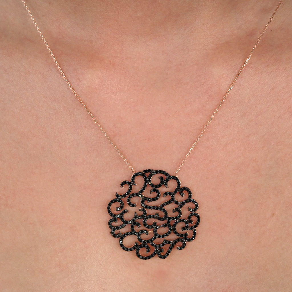 Round Black Ivy Necklace in Rose Gold - amoriumjewelry