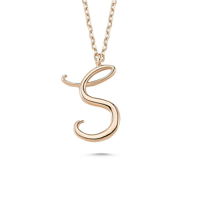 S Initial Necklace Rose Gold - amoriumjewelry