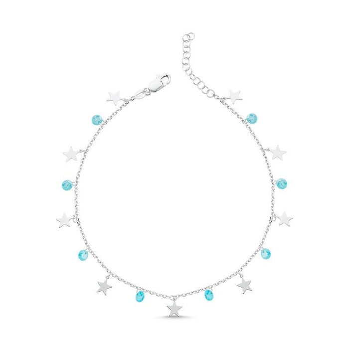 Star Dangle Anklet with teal cz in rose - amoriumjewelry