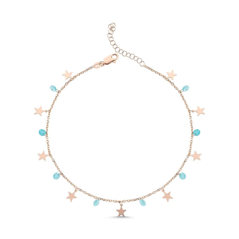 Star Dangle Anklet with teal cz in rose - amoriumjewelry