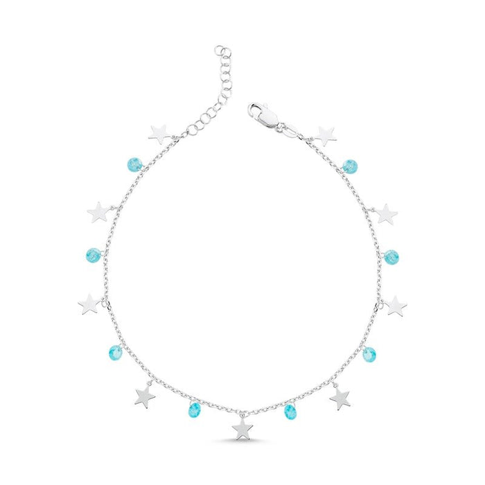 Star Dangle Anklet with teal cz in silver - amoriumjewelry