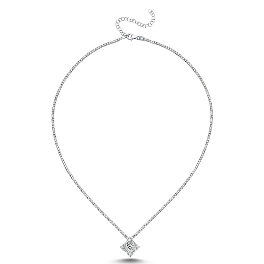 Sterling Silver Tennis Chain Necklace with Square Pendant in silver - amoriumjewelry