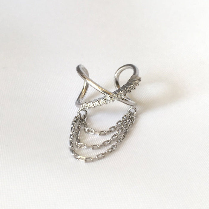 Sterling Silver X Cartilage Ear Cuff with Chain - amoriumjewelry