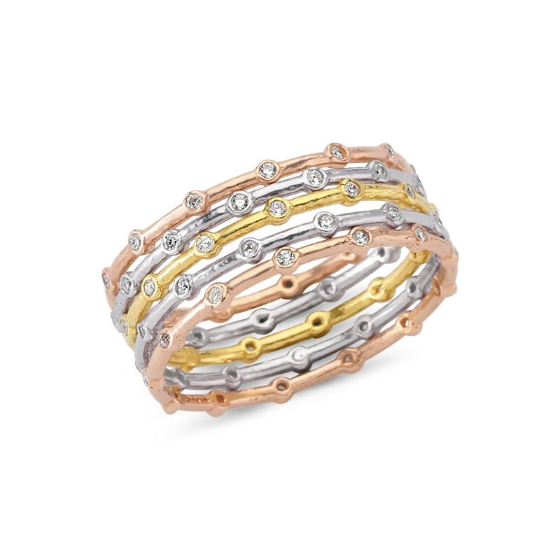 Dainty Silver Bands 5-Stack Rings Set With Crystals | Amorium Jewelry