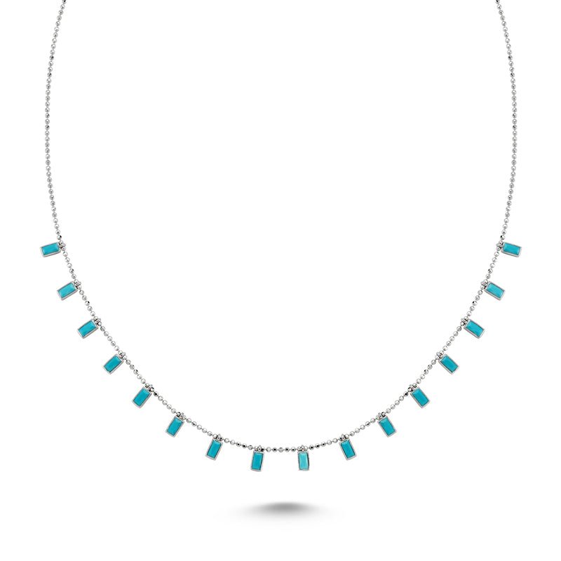 Teal Baguette Necklace in Silver - amoriumjewelry