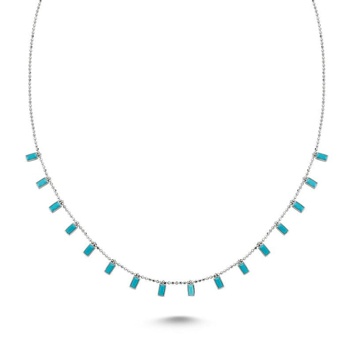 Teal Baguette Necklace in Silver - amoriumjewelry