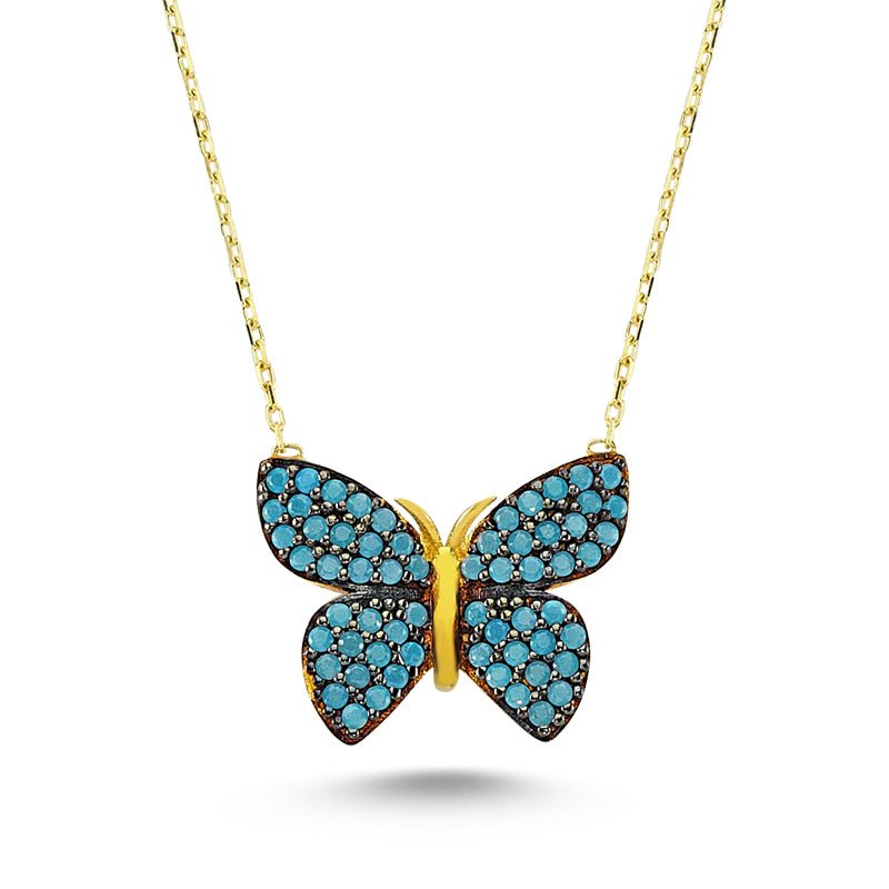 Teal Butterfly Necklace in gold - amoriumjewelry
