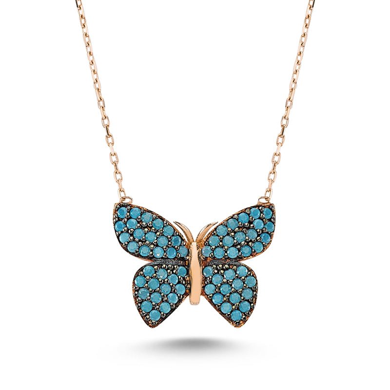 Teal Butterfly Necklace in rose gold - amoriumjewelry