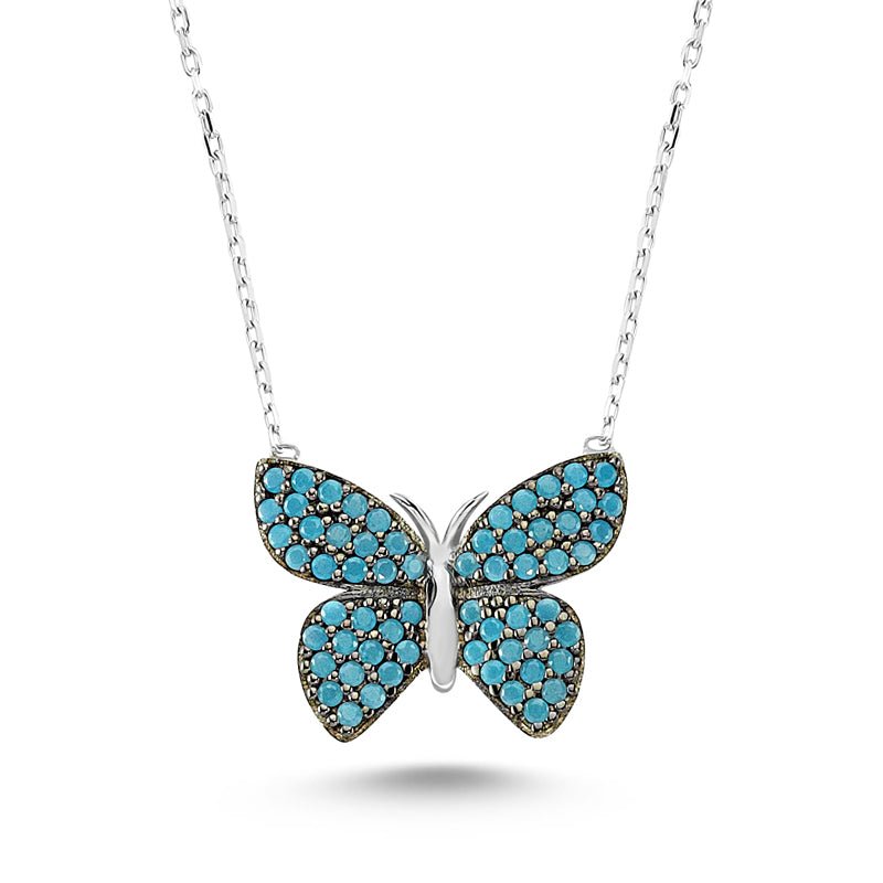 Teal Butterfly Necklace in silver - amoriumjewelry