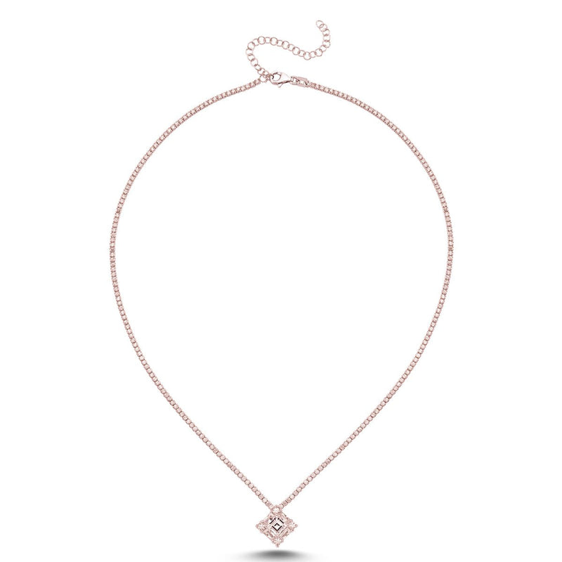 Tennis Chain Necklace Square Pendant Silver - amoriumjewelry