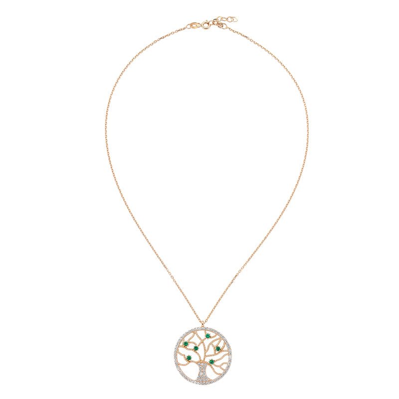 Tree of Life Necklace with Green Crystals in rose gold - amoriumjewelry