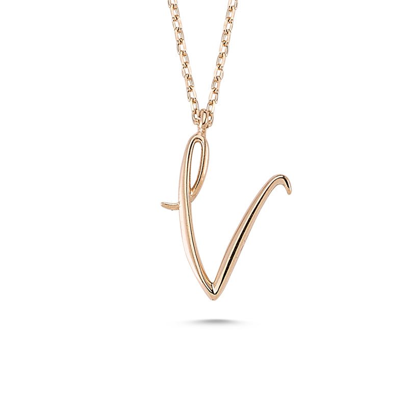 V Initial Necklace Rose Gold - amoriumjewelry