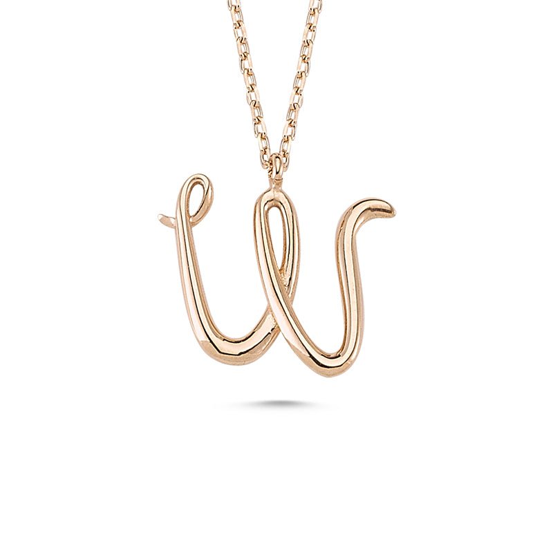 W Initial Necklace Rose Gold - amoriumjewelry