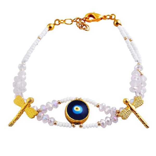 White Beaded Evil Eye Bracelet - amoriumjewelry