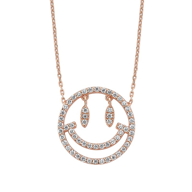 White Smiley Face Necklace in Rose Gold - amoriumjewelry
