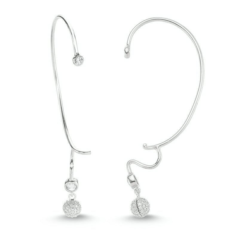Zoey Silver Ear Cuff Earring with Ball Drop Dangle - Amorium Jewelry